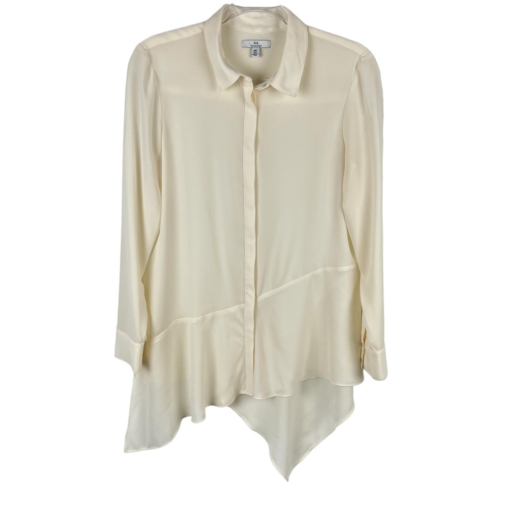 H Halston Heritage Women’s Sheer Ivory S Button Down Blouse